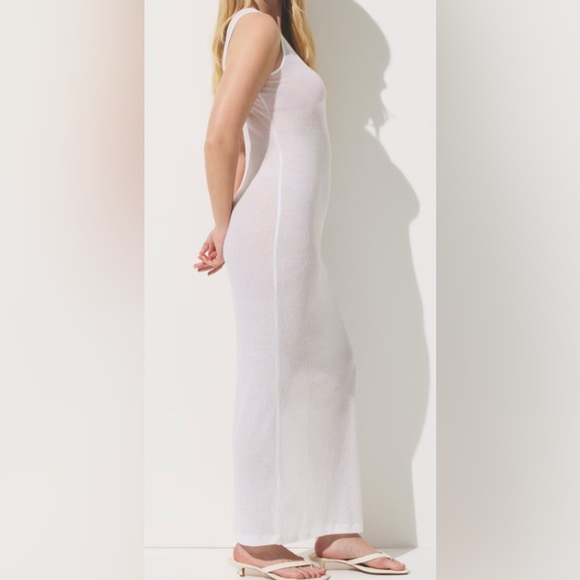 SKIMS Sheer Cotton Rib Long Dress in Snow White Size Small NWOT - Picture 2 of 7